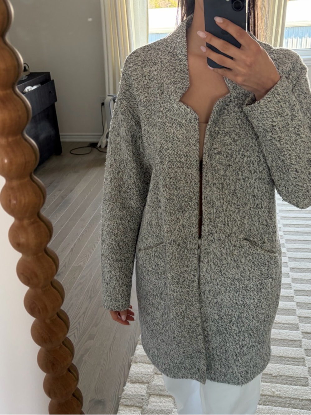 Zara Grey Open-Front Knit Coatigan